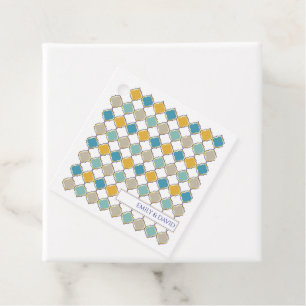 Moroccan Pattern Tiles Blue Golden Wedding Favour Tags
