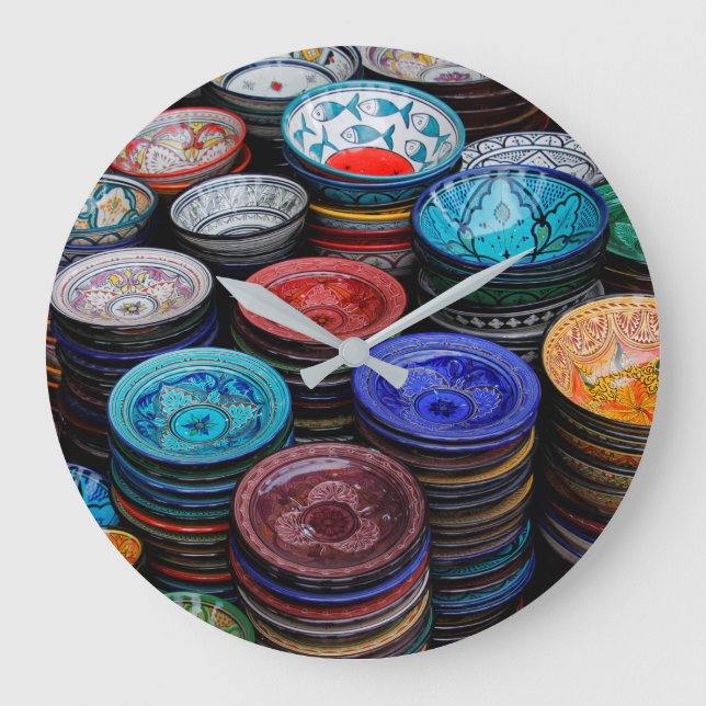 Moroccan Plates At Market Large Clock (Front)