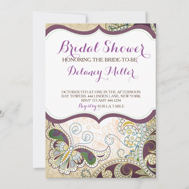 Moroccan Plum Bridal Shower Invitation (Front)