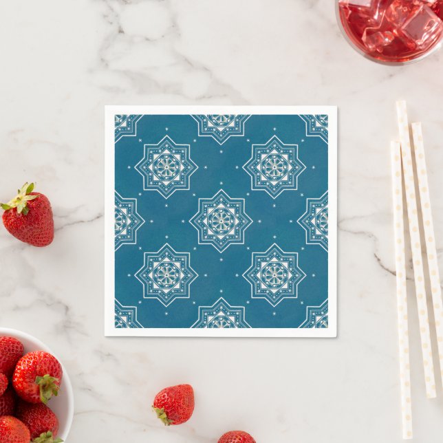 Moroccan Portuguese Blue Azulejos Tile Pattern Napkin (Insitu)