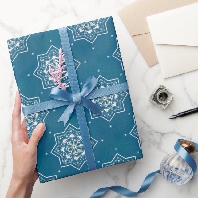 Moroccan Portuguese Blue Azulejos Tile Pattern Wrapping Paper (Gifting)