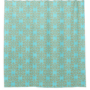 Moroccan Print flourish turquoise aqua gold Shower Curtain
