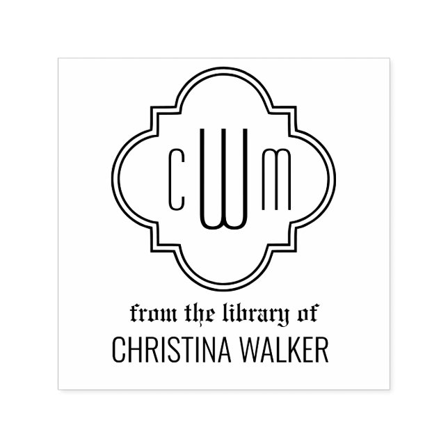 Moroccan Quatrefoil 3 Initial Library Book Name #2 Self-inking Stamp (Design)