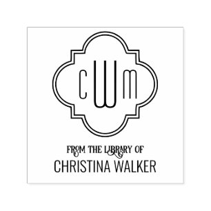 Moroccan Quatrefoil 3 Initial Name #2 Library Book Self-inking Stamp