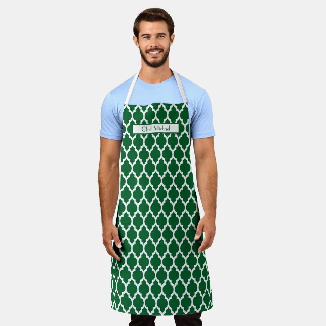 Moroccan Quatrefoil #4 DIY Colours White Forest SV Apron (Worn)