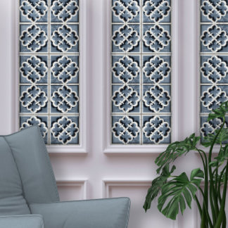 Moroccan Quatrefoil Blue and White Marble Wallpaper