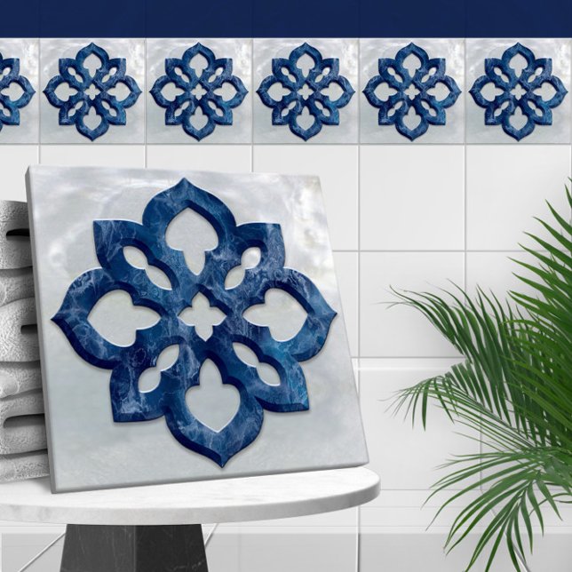 Moroccan Quatrefoil Blue Marble and Pearl Tile (Creator Uploaded)