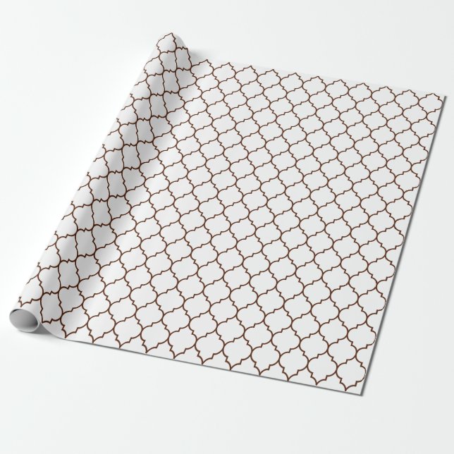 Moroccan Quatrefoil Brown on White Wrapping Paper (Unrolled)