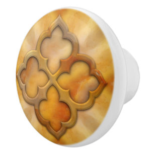 Moroccan Quatrefoil Carnelian Ceramic Knob