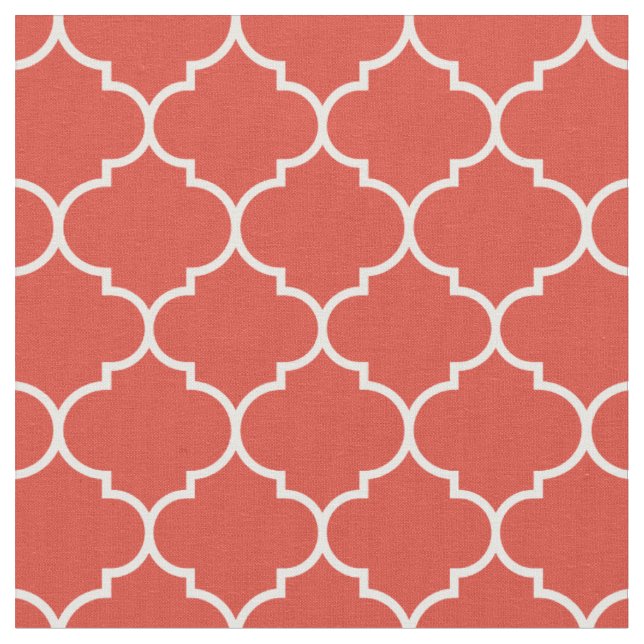 Moroccan Quatrefoil Fiesta Red & White Fabric (Close Up)