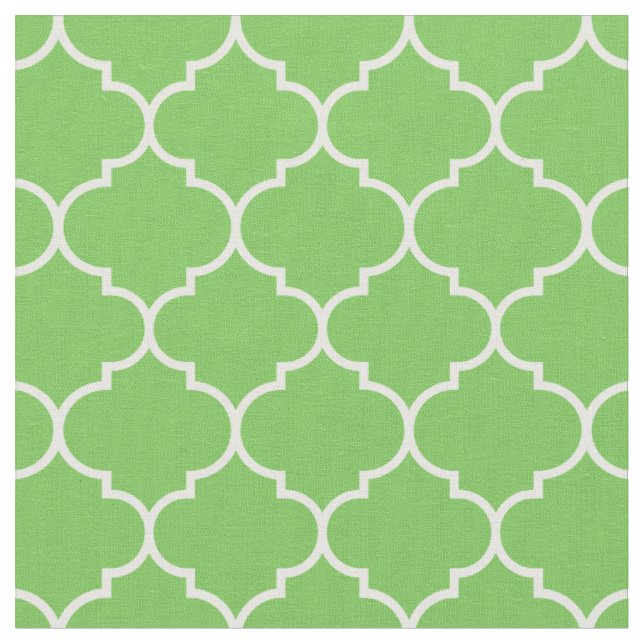 Moroccan Quatrefoil Green Flash & White Fabric (Close Up)