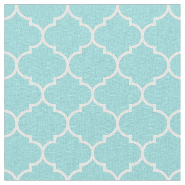 Moroccan Quatrefoil Limpet Shell Aqua & White Fabric (Close Up)