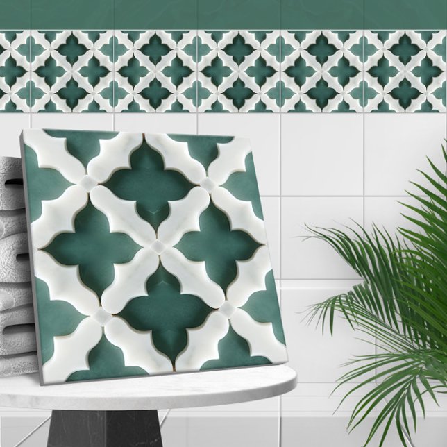 Moroccan Quatrefoil Muted Green and White Marble Tile (Creator Uploaded)