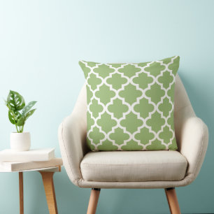 Moroccan Quatrefoil Pattern   Olive Green Cushion