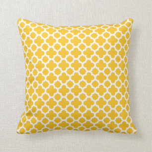 Moroccan Quatrefoil Pattern Sunshine Yellow Cushion