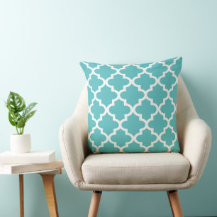 Moroccan Quatrefoil Pattern   Turquoise Blue Cushion