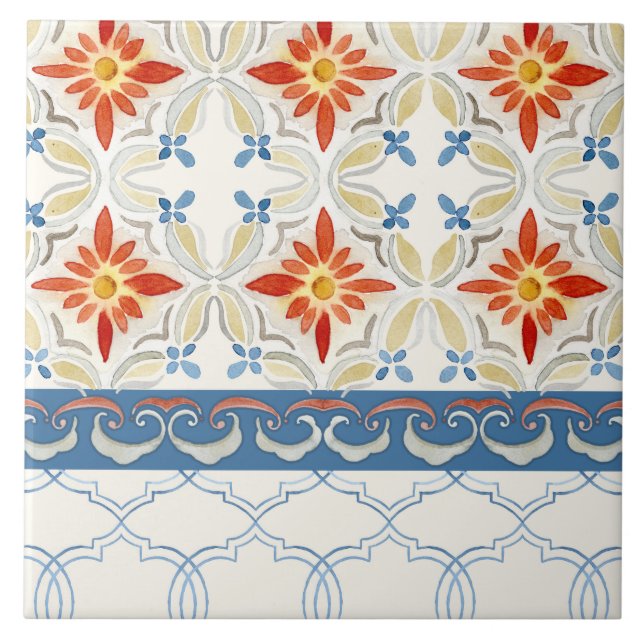 Moroccan Quatrefoil Tile Floral Pattern Watercolor (Front)
