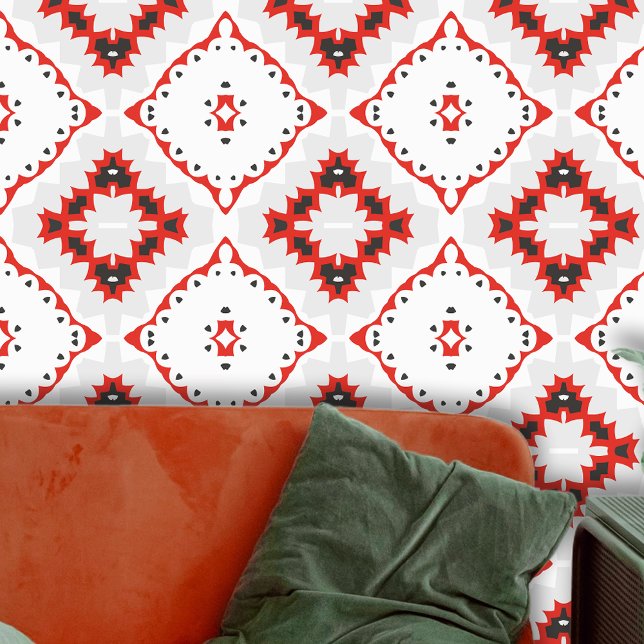 Moroccan Red Light Grey Black Mosaic Wallpaper (Creator Uploaded)