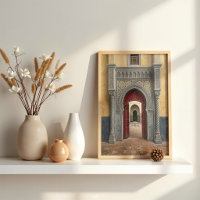 Moroccan Riad Crimson Red Door Oil Painting