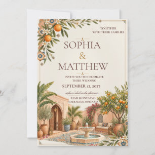 Moroccan Riad Wedding   Ivory & Terracotta Zellige Invitation