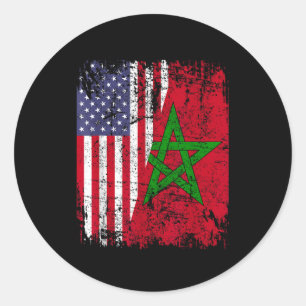 MOROCCAN ROOTS Half American Flag MOROCCO FLAG Classic Round Sticker