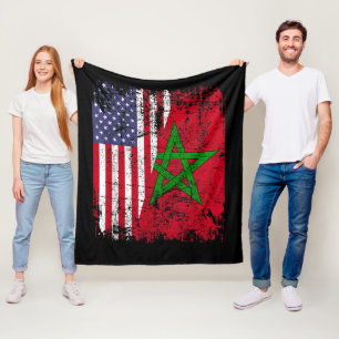 MOROCCAN ROOTS Half American Flag MOROCCO FLAG Fleece Blanket