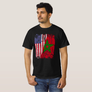 MOROCCAN ROOTS Half American Flag MOROCCO FLAG T-Shirt