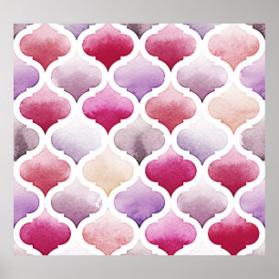 Moroccan Rug: Watercolor Tangier Pattern. Poster