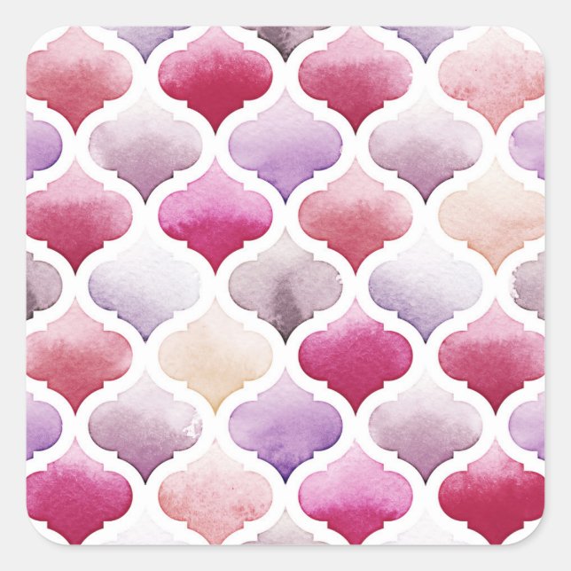 Moroccan Rug: Watercolor Tangier Pattern. Square Sticker (Front)