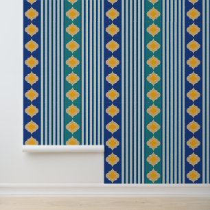 Moroccan shapes and blue stripes wallpaper