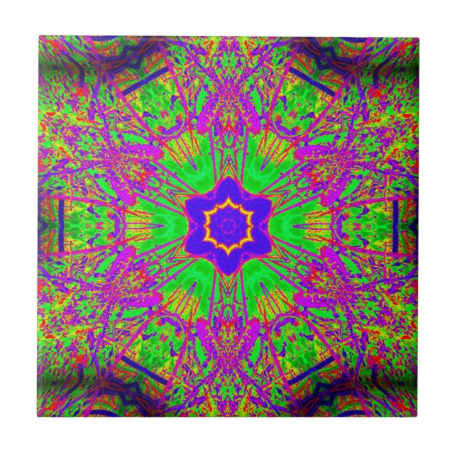 moroccan six-point star green purple tile (Front)