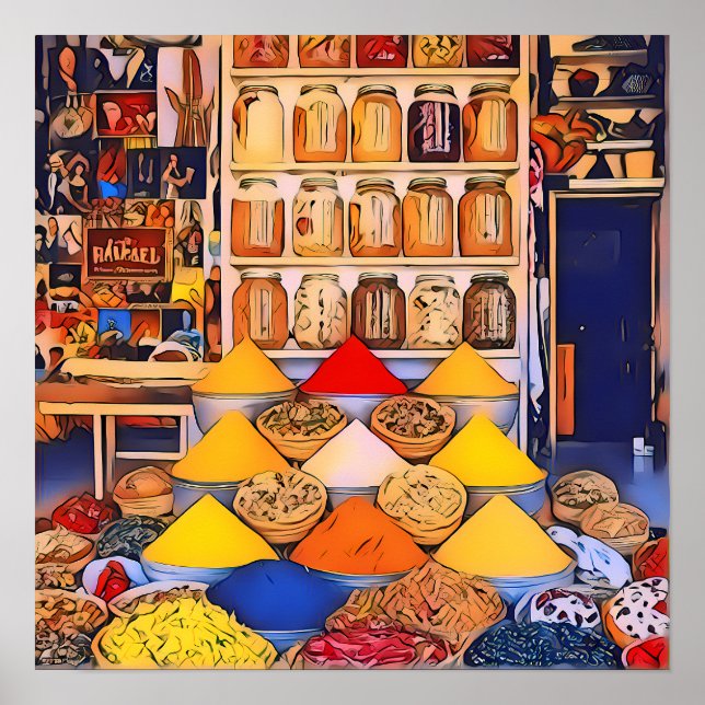 Moroccan Spice Market, Vibrant, Exotic Kitchen Poster (Front)