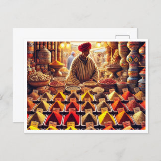 Moroccan spice vendor in Marrakech Postcard