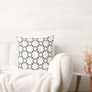 Moroccan Star Lattice Black and White Pattern Cushion