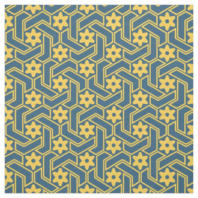 Moroccan Star Lattice - Blue and Yellow Pattern Fabric (Swatch)