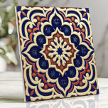 Moroccan Star Medallion Cobalt Blue Terracotta Tile<br><div class="desc">Bring the vibrant beauty of Moroccan design to your home with this stunning ceramic tile. The design features an intricate star medallion pattern in cobalt blue, terracotta red, and creamy yellow, creating a bold and exotic look. This tile is perfect for adding a touch of global style to kitchens, bathrooms,...</div>