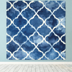 Moroccan Style Pattern – Blue Arabesque Decorative Canvas Print