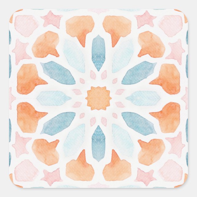 Moroccan style pillow in blue and orange style 2 square sticker (Front)