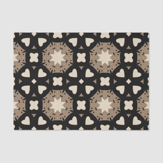 Moroccan Stylish Black & Beige Geometric Pattern Tissue Paper (Front)