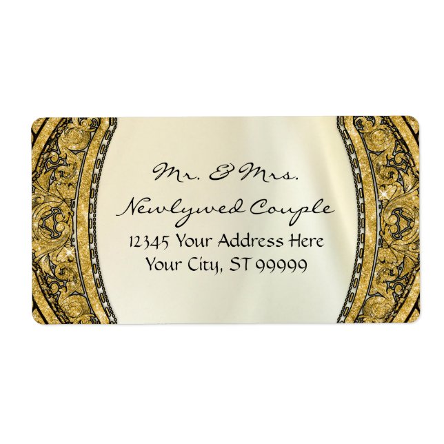 Moroccan Swirl Scroll Gold Glitter Elegant Wedding (Front)