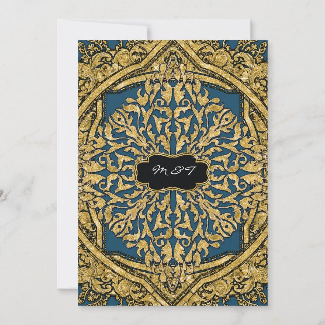 Moroccan Swirl Scroll Gold Glitter Elegant Wedding Invitation (Back)