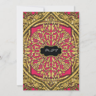 Moroccan Swirl Scroll Gold Glitter Elegant Wedding Invitation