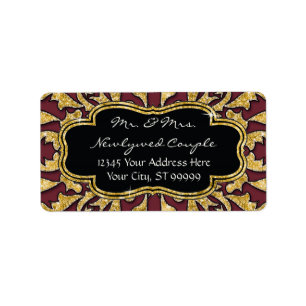 Moroccan Swirl Scroll Gold Glitter Elegant Wedding Label