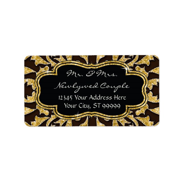 Moroccan Swirl Scroll Gold Glitter Elegant Wedding Label (Front)