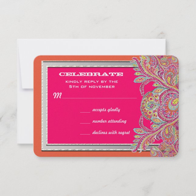 Moroccan Tangerine and Fuchsia Wedding Invitations (Front)
