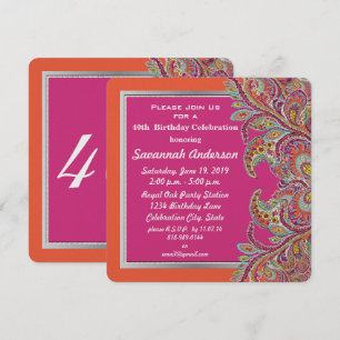Moroccan Tangerine & Fuchsia 40th Birthday Party Invitation