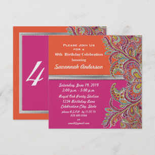 Moroccan Tangerine & Fuchsia 40th Birthday Party Invitation