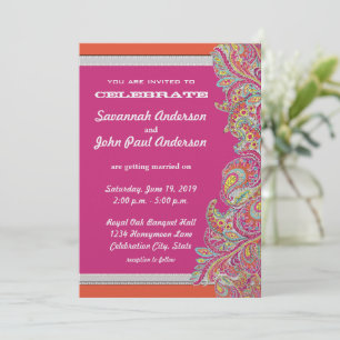 Moroccan Tangerine & Fuchsia Wedding Invitations