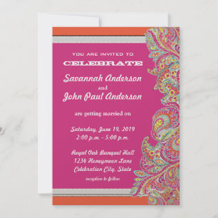 Moroccan Tangerine & Fuchsia Wedding Invitations