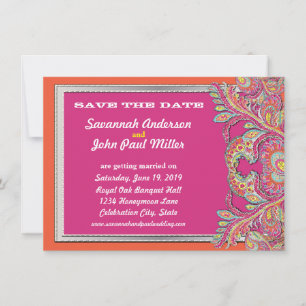 Moroccan Tangerine & Fuchsia Wedding Save the Date Invitation